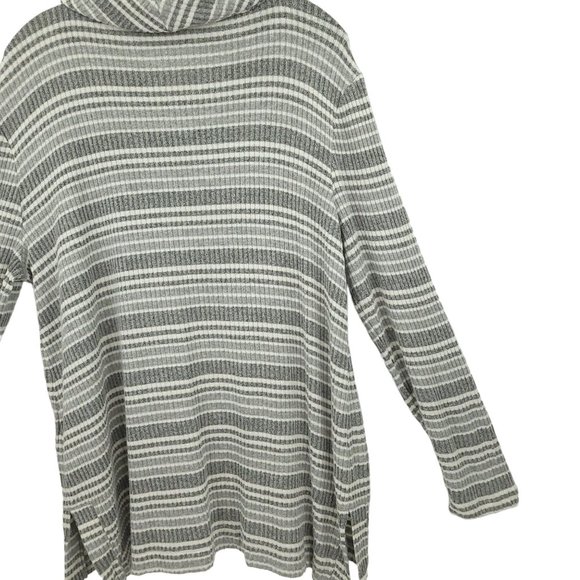 Chicos Zenergy Cowl Neck Striped Sweater Womens 2 US 12/14 Long Sleeve Gray - Picture 15 of 15